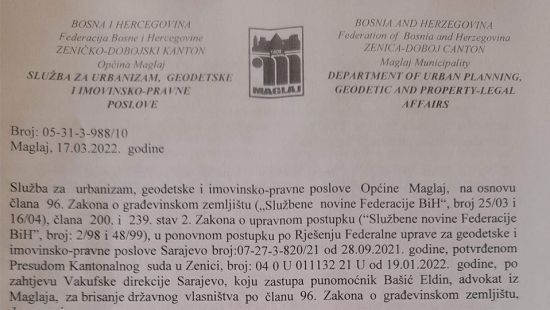 Općina Maglaj vratila vakuf "Podborik" Medžlisu IZ Maglaj
