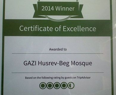 „TripAdvisor Certificate of Excellence 2014“ Gazi Husrev-begovoj džamiji