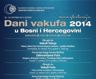 "Dani vakufa 2014" održaće se od 20. do 24. oktobra 2014.