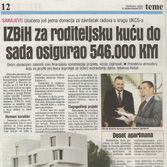 IZBIH za roditeljsku kuću do sada osigurao 546.000 KM