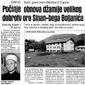 Počinje obnova džamije velikog dobrotvora Sinan-bega Boljanića