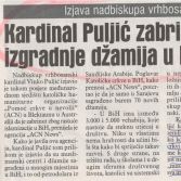 Kardinal Puljić zabrinut zbog izgradnje džamija