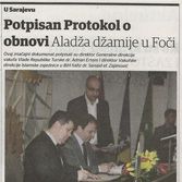 Potpisan protokol o obnovi Aladža džamije