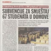 Subvencije za smještaj 67 studenata u domove